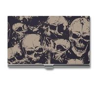 Many Skulls Get Together Business Card Holder,Compact Durable Portable Card Box Flip Cover Tear Lightweight Business Cards Case for Man Woman