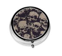 Many Skulls Get Together This Small, Round Pill Box is a Portable Travel Medicine Organizer with Three compartments for Storing Daily medications.