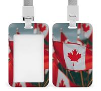 Many Small Canadian Flags Badge Holder with Lanyards Retractable Vertical Plastic Id Badge Holder Name Key Card Holders Case for Teacher Nurse Doctor Office Gift for Coworkers