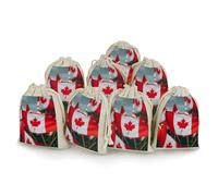 Many Small Canadian Flags Bunches Pocket Cotton And Hemp with Drawstring 8 Pieces Reusable Gift Bags Jewelry Pouch for Wedding DIY Craft Party (4.9 X 6.7 Inch)