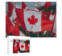 Many Small Canadian Flags Jigsaw Puzzle Challenging Fun Puzzle Wooden Jigsaw Puzzles for Adults Families 300 PCS