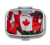 Many Small Canadian Flags Pill Box 2 Compartments Portable Travel Pill Case Mini Medicine Organizer for Pocket Purse Metal Waterproof Medicine Container Holder Vitamin Fish Oil