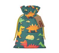 Many Small Dinosaur Print Christmas Drawstring Gift Bags With Cards For Xmas Party Decorations Holiday