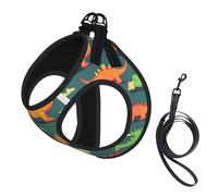 many small Dinosaur print Dog Harness and Leash Set, Reflective Adjustable Puppy Vest for Small Medium Large Dogs, Cats
