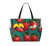 Many Strawberry Print Beach Tote Bag Waterproof Large Bags With Zipper Big Capacity For Vacation Travel