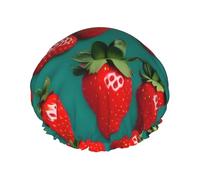 Many Strawberry Print Elastic And Reusable Hair Bath Caps Double Waterproof Layers Bathing Hat