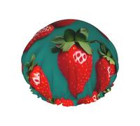 many Strawberry Print Shower Cap, Shower Cap for Women Reusable, Waterproof Bath Cap,Quick Drying Bath Hair Cap