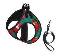 Many Strawberry Print Small Dog Harness with Leash Set, No Escape Easy Walk Puppy Harnesses for Training Walking