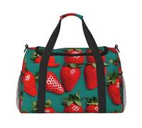 many Strawberry Print Stylish Foldable Carry On Tote with Waterproof Zipper for Weekend Getaways Bag