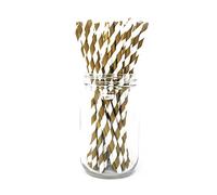 MANY STYLES AVAILABLE Paper Drinking Straws [Pack of 25] Striped, Polka Dot (Dotted) or Chevron perfect for Birthday Parties, Weddings, Christmas Decorations by Picture Perfect Party ® (Gold Striped)