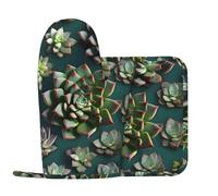 Many succulents Oven Mitts and Pot Holders Sets.Printed Oven Mitt & Pot Holder Set, Non-Slip Heat Resistant Kitchen Grips