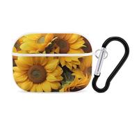 Many Sunflowers Airpod Pro Case AirPods 2 Case for Women Hard Shell Protective Cover with Carabiner Keychain Compatible with AirPods Case 2nd 1st Generation, Front LED Visible White