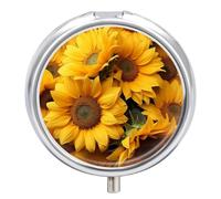 Many Sunflowers Pill Box Medicine Pill Organizer 3 Compartment Daily Pill Case Small Pill Container Round Pill Holder Travel Pill Box Metal Pill Case for Purse Pocket