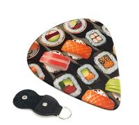 Many Sushi Food Guitar Picks 6 Pcs, 0.71mm Thickness Celluloid Plectrum with Leather Picks Holder, Personalized Guitar Pick for Bass Electric Acoustic Guitars Lovers Gift