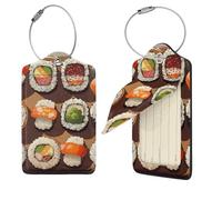 Many Sushi Food Luggage Tag for Suitcase PU Leather Suitcase Tag with Stainless Steel Loop and Address Card Baggage Tags Cute Bag Name Travel Tags ID Labels for Women Men 4 PCS