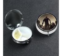 Many Zombie Pill Box 3 Compartment Pill Case for Purse or Pocket Small Medicine Organizer with Mirror Travel Pillbox Decorative Metal Vitamin Container Unique Gift