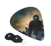 Many Zombie Printed Guitar Picks, 6 Pack with Leather Keychain Pick Holder - 0.46mm, 0.71mm, 0.96mm Assorted Thickness for Acoustic Ukulele, Electric Guitar, Acoustic Guitar, Bass