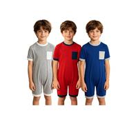 Manyakai 3 Packs Anti-Strip Romper Adaptive Clothing for Kids Special Needs Back Zip One Piece Jumpsuit Grey Red Royal Blue 7-8 Years