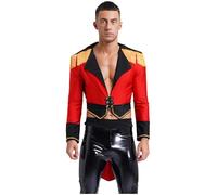 Manyakai Adult Men Circus Ringmaster Costume Ring Master Showman Tailcoat Halloween Cosplay Uniform Red 3XL