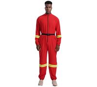 Manyakai Firefighter Outfit For Mens Halloween Cosplay Fireman Fire Captain Uniform Front Zipper Bodysuit Jumpsuit Red L