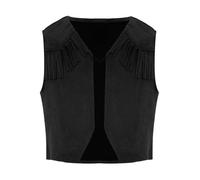 Manyakai Girls Boys Cowboys Cowgirls Vest Suede Tassel Waistcoat Western Party Cosplay Halloween Fancy Dress Up Black B 5-6 Years