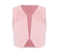 Manyakai Girls Boys Cowboys Cowgirls Vest Suede Tassel Waistcoat Western Party Cosplay Halloween Fancy Dress Up Pink B 5-6 Years