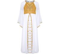 Manyakai Girls Halloween Angel Dress Flare Sleeve Sequins Gold Trim Princess Toga Gown Party Praise Dance Dress White 9-10 Years