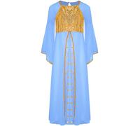 Manyakai Girls Halloween Angel Dress Flare Sleeve Sequins Gold Trim Princess Toga Gown Party Praise Dance Dress Blue 5-6 Years
