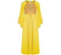 Manyakai Girls Halloween Angel Dress Flare Sleeve Sequins Gold Trim Princess Toga Gown Party Praise Dance Dress Yellow 5-6 Years