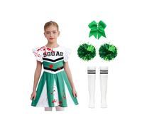 Manyakai Girls Kids Halloween Scary Bloody Parties Dress Up Cheer Leading Ruffled Dress Uniform with Accessories Green 8-9 Years