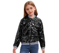 Manyakai Girls Sequin Jackets Kids Sparkly Long Sleeve Zip Up Bomber Jacket for Festival Party Black 13-14 Years