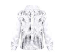 Manyakai Kids Boys Girls Shiny Sequins Hip Hop Jazz Latin Dance Tops Performance Shirts Top White 8-10 Years