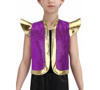 Manyakai Kids Boys Halloween Fairy Tale Arabian Prince Vest Super Bros Toad Cosplay Costume Shiny Sequins Tank Top Purple 9-10 Years