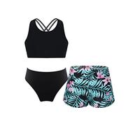 Manyakai Kids Girls 3 Pieces Swimming Costume Bikini Tops with Bottoms Hawaiian Beach Tankinis Swimsuit Lily G 7-8 Years