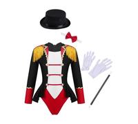 Manyakai Kids Girls Circus Ringmaster Costume Showman Leotard and Hat Magic Wand Gloves Halloween Fancy Party Dress Up Black 11-12 Years