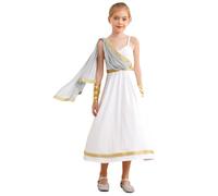 Manyakai Kids Girls Halloween Ancient Greek Cami Dress Cape Grecian Roman Princess Dress Toga Gown with Arm Sleeve Silver 5-6 Years