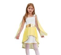 Manyakai Kids Girls Halloween Ancient Greek Toga Princess Dress Athena Goddesses Roman Egypt Fancy Dress Up Yellow 9-10 Years