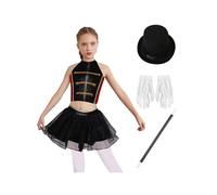 Manyakai Kids Girls Halloween Circus Ringmaster Lion Tamer Outfits Halter Top with Skirt Magic Wand Hat Gloves Black 7-8 Years