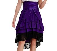 Manyakai Kids Girls Halloween Medieval Vintage Renaissance Costume Victorian Gothic Skirt Tiered Ruffle Skirt Purple 11-12 Years