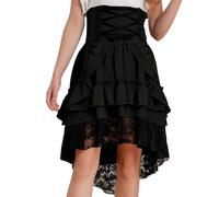 Manyakai Kids Girls Halloween Medieval Vintage Renaissance Costume Victorian Gothic Skirt Tiered Ruffle Skirt Black 15-16 Years