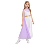 Manyakai Kids Girls Halloween Party Greek Princess Dress Up Athena Goddesses Toga Dress with Split Tulle Cape Lavender 15-16 Years