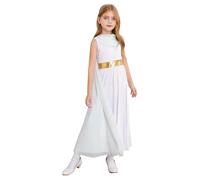 Manyakai Kids Girls Halloween Party Greek Princess Dress Up Athena Goddesses Toga Dress with Split Tulle Cape White 15-16 Years