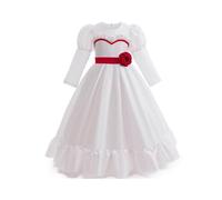 Manyakai Kids Girls Halloween Scary Ghost Doll Horror Movie Cosplay Dress Puffed Sleeve Rose Flower Ruffled Dress White 5-6 Years