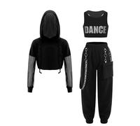 Manyakai Kids Girls Hip Hop Modern Jazz Dance Clothes Set Hoodie Crop Top Jogger Pants Tracksuit 3 Piece Outfits White 11-12 Years