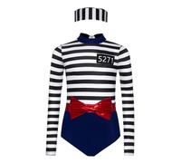 Manyakai Kids Girls Jailbird Inmate Uniform Outfits Long Sleeve Stripes Prisoner Jumpsuit with Convict Cap Navy Blue 9-10 Years