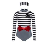 Manyakai Kids Girls Jailbird Inmate Uniform Outfits Long Sleeve Stripes Prisoner Jumpsuit with Convict Cap Silver 15-16 Years