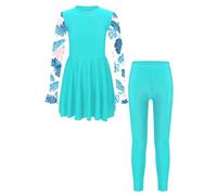 Manyakai Kids Girls Rash Guard Swimsuit UPF 50 Long Sleeve Swim Dress and Leggings Full Body Cover Beach Swimwear Lake Green 11-12 Years