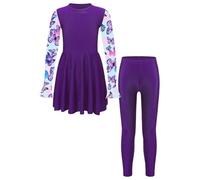 Manyakai Kids Girls Rash Guard Swimsuit UPF 50 Long Sleeve Swim Dress and Leggings Full Body Cover Beach Swimwear Purple 9-10 Years