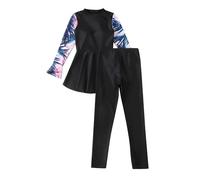 Manyakai Kids Girls Rash Guard Swimsuit UPF 50 Long Sleeve Swim Dress and Leggings Full Body Cover Beach Swimwear Black A 9-10 Years