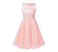 Manyakai Kids Girls Sparkle Belted Sequin Lace Flower Girl Dress Bridesmaid Wedding Party Prom Dresses Pearl Pink 15-16 Years